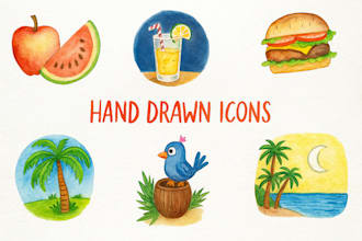 design custom hand drawn icons set