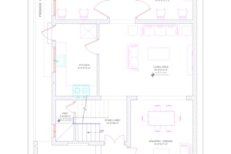 architectural floor plan and furniture layout with elevation