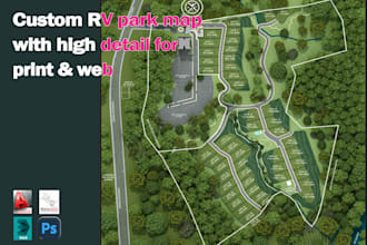 design a custom rv park map with high detail for print and web
