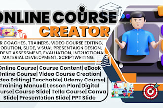 create online course creation, PPT slides, teachable, video course, lesson plan