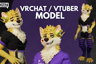 do vrchat avatar, furry avatar, 3d vtuber fursona nsfw model for vrchat, vtuber