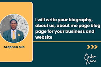 write your biography, about us, about me page blog page for your business