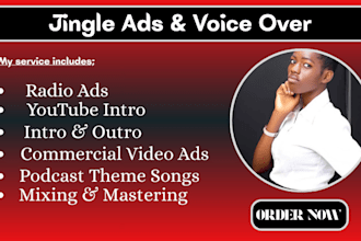 do radio ads jingle, intro, outro, youtube intro, podcast, theme song