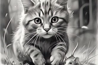 create a realistic hand drawn pencil portrait of your pets