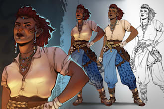create 2d stylized character concept art for your game