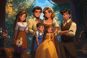 design a professional disney family portrait