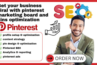 setup and optimize pinterest marketing and with engaging pin and boards