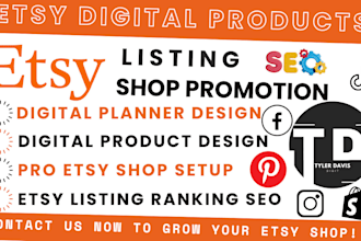 design etsy digital products set up etsy shop listing SEO etsy digital planner