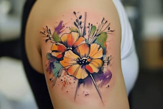 create a beautiful watercolor flowers tattoo design for you