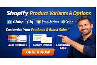 setup shopify product option variant globo glo color swatch king optis infinite
