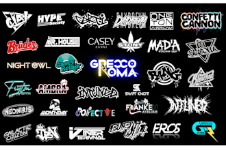 design dj band, music, typography, edm artist, rap, rock and producer logo