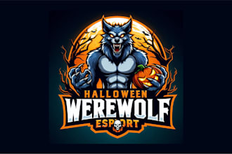 design creative halloween werewolf mascot logo within two days