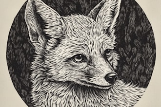 create linocut or fantasy animal portraits