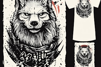 create animal linocut tshirt design for brands