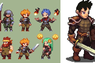 draw 2d retro pixel game art, pixel art character tileset assets 2d sprite sheet
