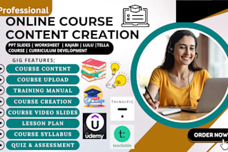 create online course content, training manual, lesson plans for udemy, kajabi