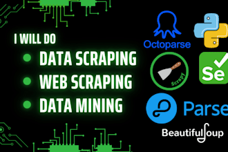 do python web scraping using selenium, bs4, scrapy, puppeteer, apify, octoparse