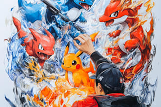 draw pokemon trainer anime battle, fakemon, and fusion