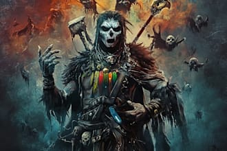 do a dark horror fantasy character art in black and white