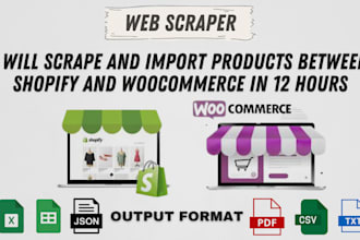 scrape and import products between shopify and woocommerce in 12 hours