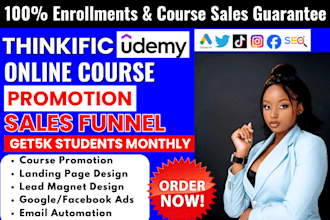 do viral online tech course promotion, thinkific kajabi enrollment course sales