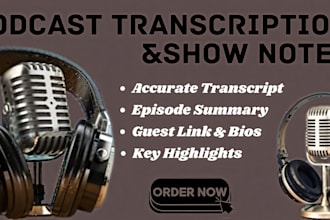 provide accurate audio, podcast, and video transcription with show notes