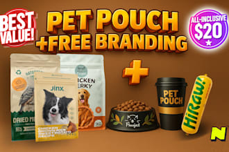 design premium pet food pouches with full branding and logo