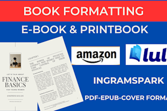 professionally format and design your book layout for KDP, ingramspark and lulu