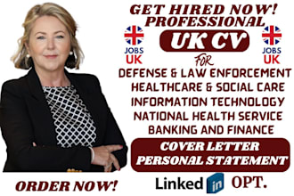 make notable UK cv, resume writing for healthcare, law enforcement, IT, banking