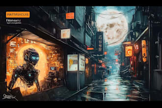 create sci fi or cyberpunk landscape artwork