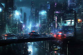 create science fiction city and cyberpunk art illustration