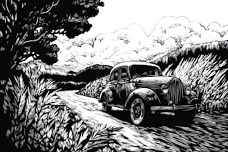 make artistic linocut illustration in my style
