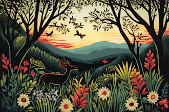 illustrate botanical and animal linocut illustration