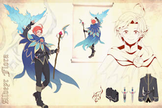 create an anime style character concept art sheet