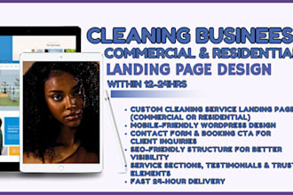 commercial cleaning landing page, residential cleaning landing page for 24hrs
