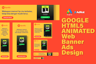 design animated HTML5 banner ads for google adroll or adwords
