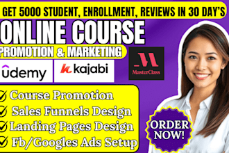 do udemy online course promotion, kajabi educational course sales funnel