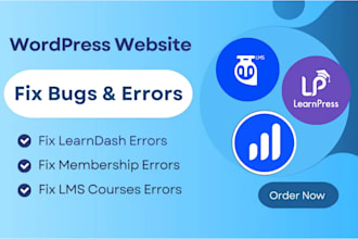 fix bug, errors, issues in wordpress lms website, learndash, tutor lms website