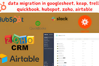 data migration in googlesheet keap trello quickbook hubspot zoho to airtable