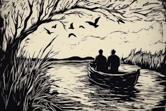 draw a line illustration, a linocut or an engraving