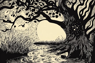 draw a custom portrait in linocut style for you