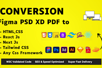 convert figma to html, psd to html, xd to html, sketch to html, bootstrap 5