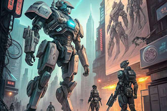 design robots and concept art of futuristic mecha