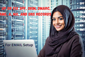 setup or fix spf, dkim, dmarc, cname, mx, a and dns record
