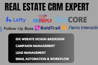 set up and manage real estate CRM lofty, kvcore, follow up boss idx website