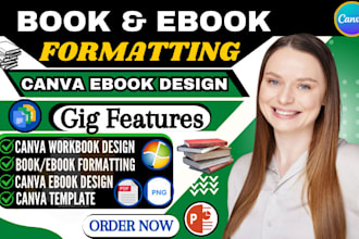 create a canva workbook, canva ebook design, workbook design or book formatting