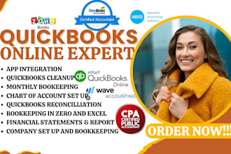 set up cleanup and do bank reconciliation bookkeeping in quickbooks online wave
