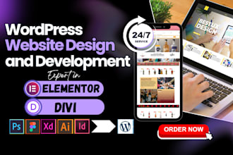 build wordpress website using elementor and divi, elementor expert, divi expert