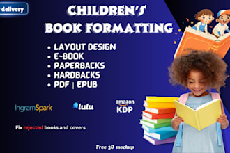 do children book formatting and layout design for amazon, ingramspark or lulu