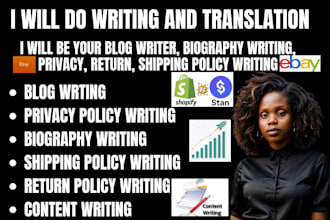 write seo optimized articles blog biography content writing shipping policy